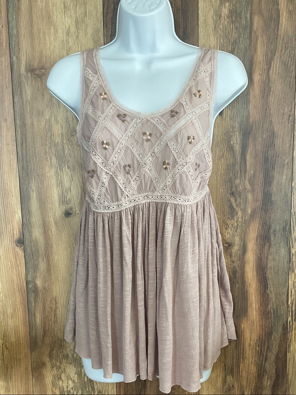 Free People Dusty Rose Embroidered Lace-Trim Tank Top XS      402B